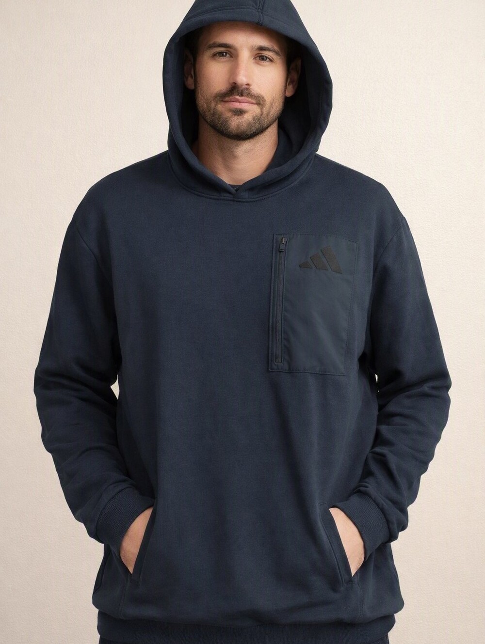 Adidas Hoodie Mens XL Navy Blue Long Sleeve Pockets Cotton Blend Athletic NWT